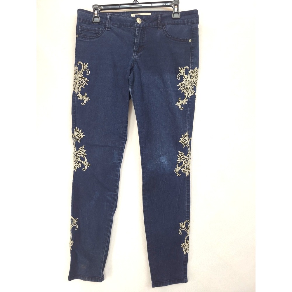 L.E.I. Ashley Lowrise Jeggings Sz 11 Embroidered Dk Wash